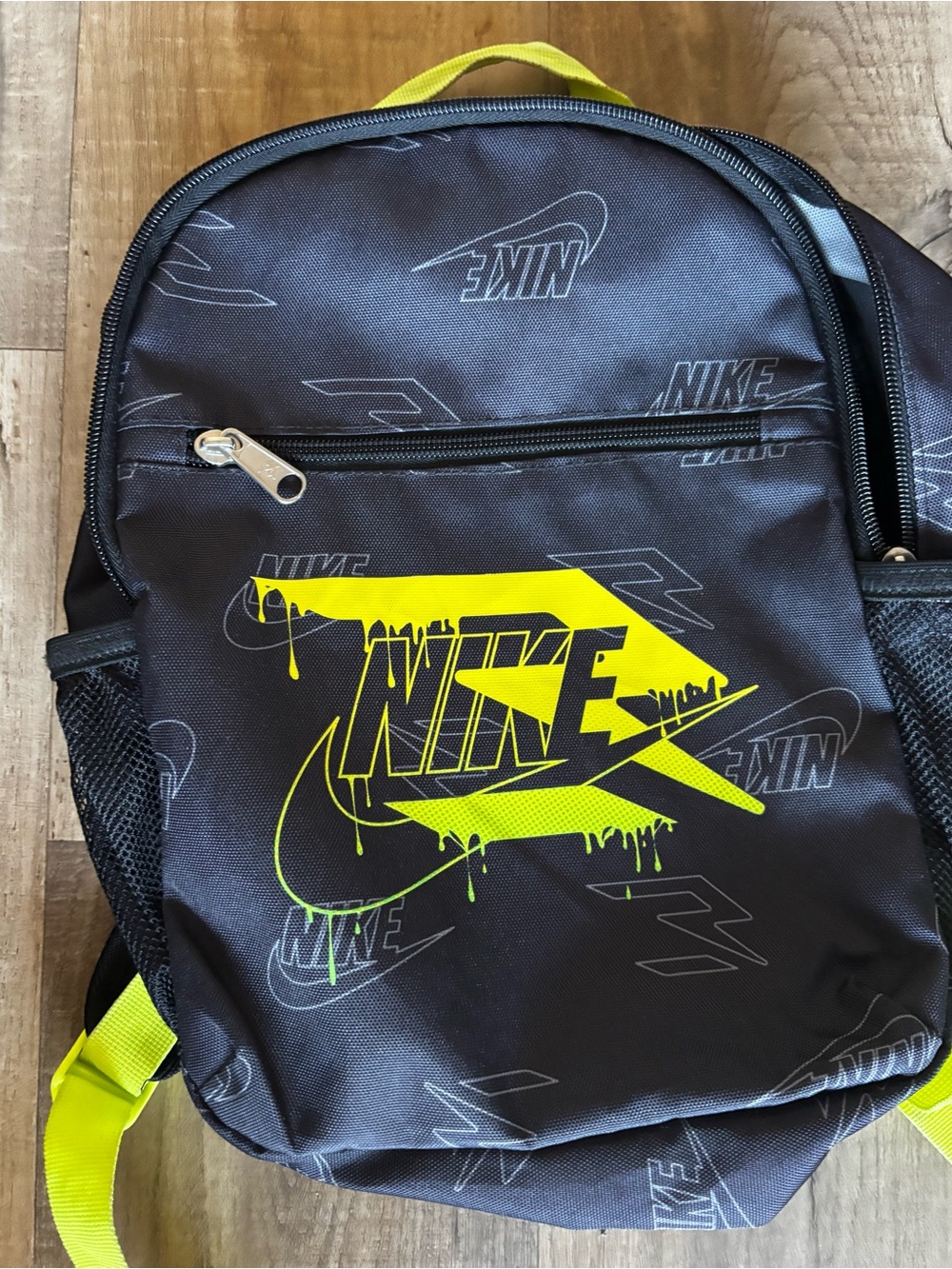 Nike Kids Mini Backpack Black Volt Green Graffiti Logo Youth Small